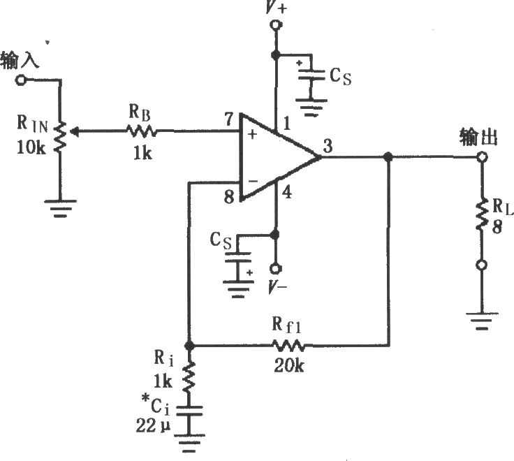 LM3875的双电源供电音频功率放大电路