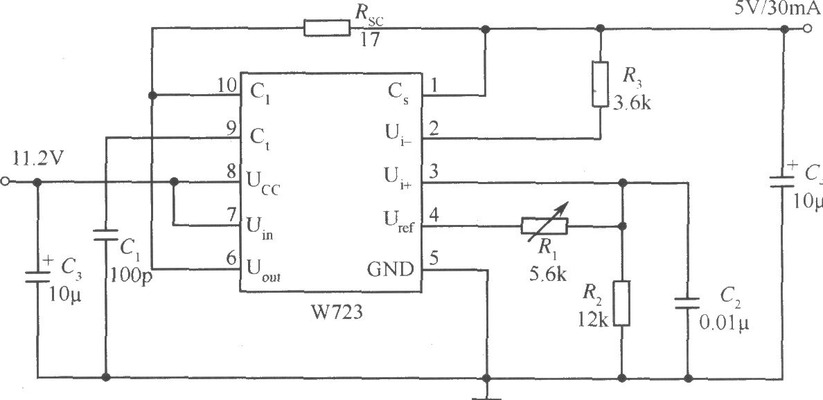 W723组成的输出电压比基准电压低的应