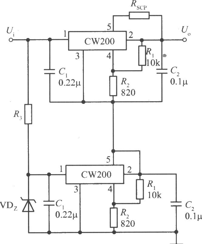 两个CW200输出电压叠加的集成稳压电源