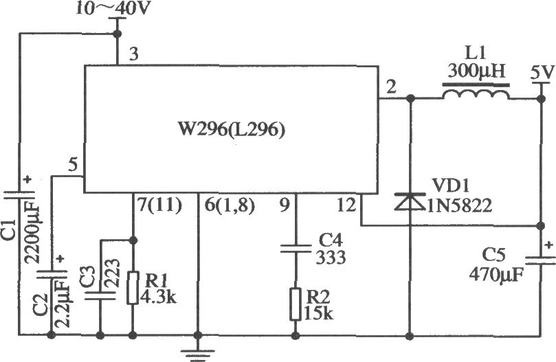 W296构成的外围元器件最少的5V／4A应用