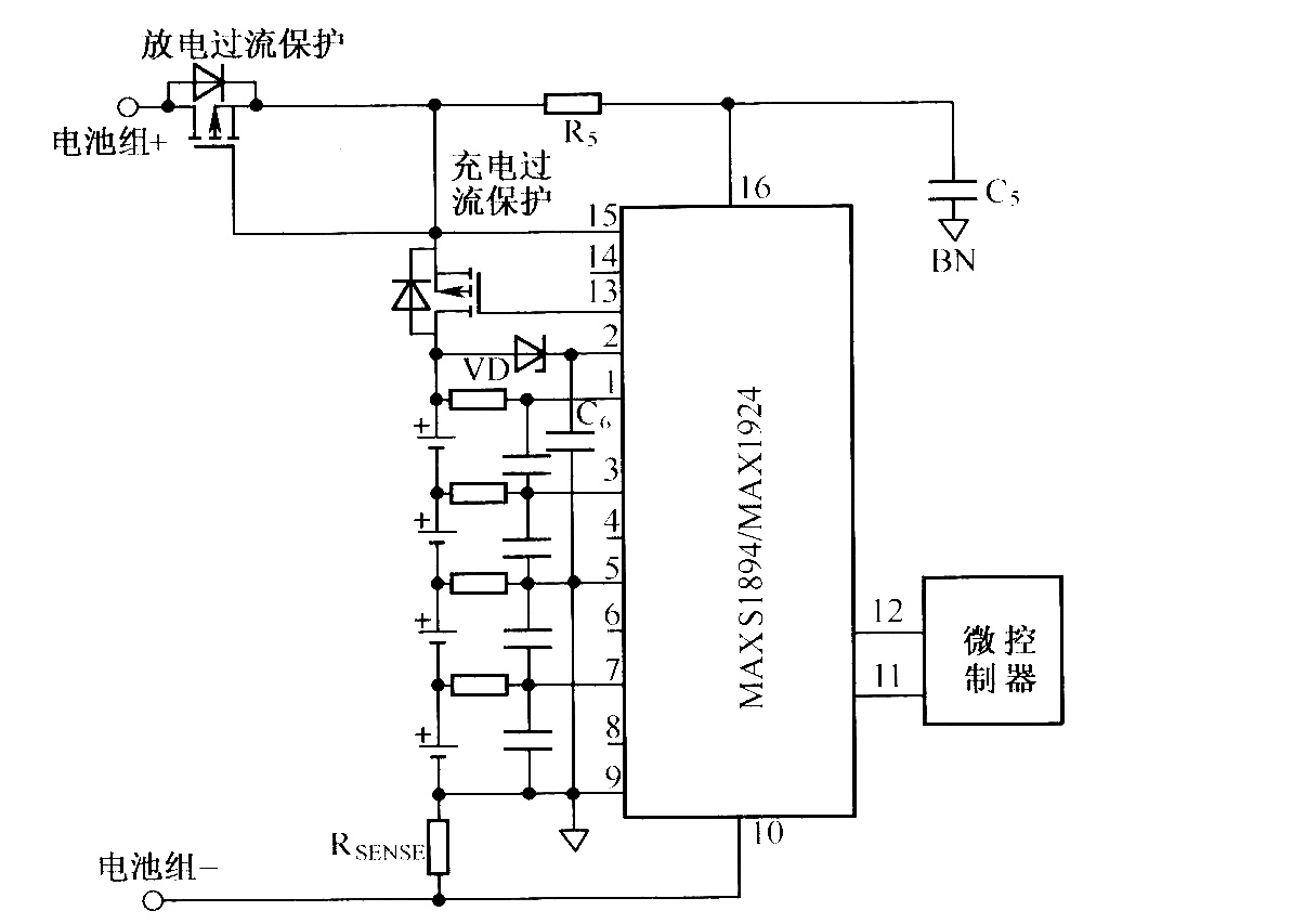 利用MAX1894/MAX1924组成的没有预充电功能的典型应